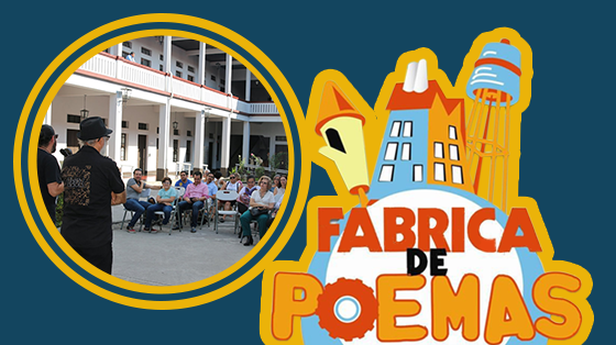 Fábrica de poemas logo y fotografía del evento