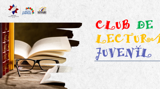 Club de lectura juvenil A la izquierda, un grupo de libros apilados y a la derecha el banner: Club de lectura juvenil