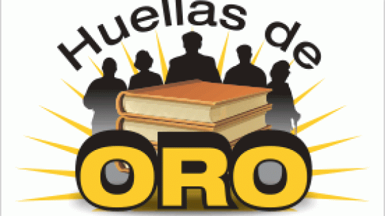 Huellas de oro: estilos de vida saludables La sombra de cinco personas alrededor de una mesa y atrás el banner Huellas de oro