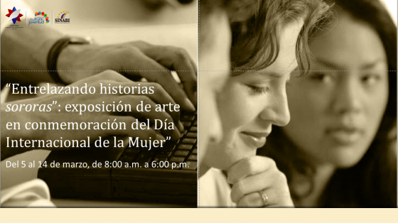 "Entrelazando historias sororas" A la derecha, la fotografía de dos mujeres y a la izquierda, el banner: "Entrelazando historias sororas"
