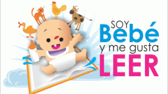 Al lado izquierdo de la imagen una caricatura de un bebé y a la derecha el texto: "Soy bebé y me gusta leer"