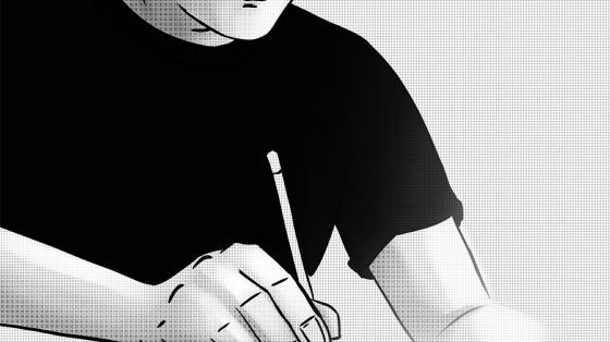 Taller de historietas para jóvenes Dibujo en blanco y negro de un joven con un lápiz