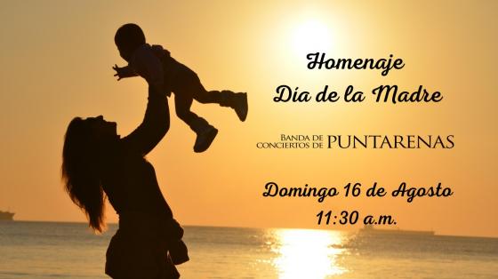 Evento musical: "Homaneje al Día de las Madres" de Banda de Conciertos de Puntarenas Mujer sosteniendo un niño entre los brazos