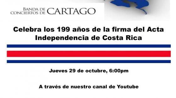 Evento musical: 199 Aniversario de la Firma del Acta de Independencia de Costa Rica en Cartago Mapa de Costa Rica con el color de la bandera nacional