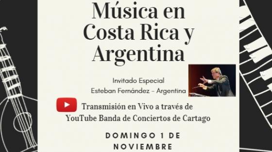 Banderas de Costa Rica y de Argentina con foto de Director de Música Argentina
