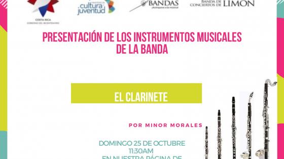 Evento musical: Estreno de Video Didáctico -Presentación de los instrumentos de la Banda, “El Clarinete” Banda de Conciertos de Limón, Clarinetes de diferentes tamaños