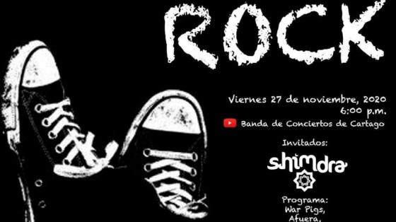 Evento musical: "Rock" con Grupo Shimdra - Banda de Conciertos de Cartago Imagen de tennis Converse en fondo oscuro con letras blancas