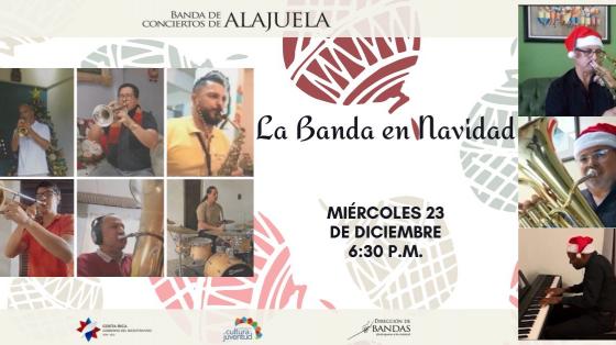 Evento musical: "La Banda en Navidad" - Banda de Conciertos de Alajuela músicos con implementos navideños