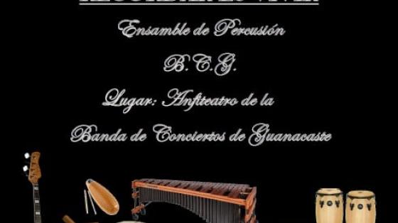 Evento musical: "Serenata del amor y la amistad, Recordar es vivir" Instrumentos de percusión en fondo negro