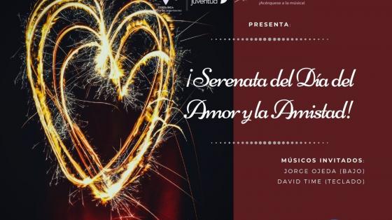 Evento musical: "Serenata del Día del Amor y la Amistad" - Banda de Conciertos de Limón Corazón de luces con fondo rojo