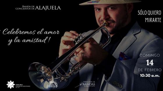 Evento musical: "Celebremos el amor y la amistad" - Banda de Conciertos de Alajuela Músico con trompeta y sombrero tocando con fondo negro