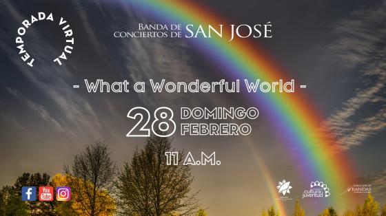 Evento musical: “Un mundo maravilloso” – Banda de Conciertos de San José cielo de atardecer con un arcoiris