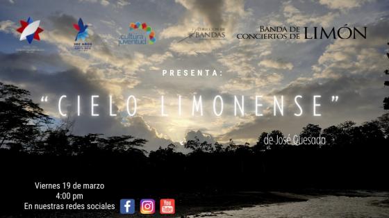 Concierto musical de estreno: "Cielo limonense" - Banda de Conciertos de Limón hermoso cielo de fondo con luz de atardecer