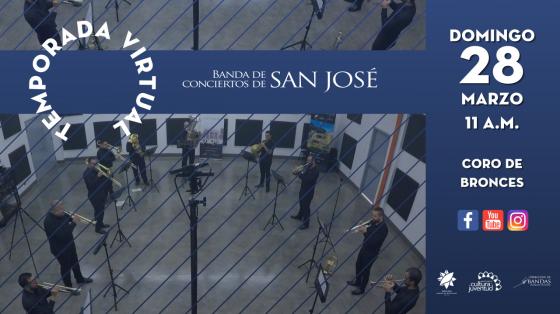 Cuarto Concierto de la Temporada Virtual 2021 "Homenaje a Enrique Crespo" – Coro de Bronces de la Banda de Conciertos de San José músicos en salón de ensayos