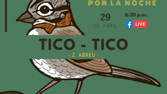 Concierto: "Jueves por la noche - Tico Tico, de Zequinha Abreu" - Banda de Conciertos de Alajuela Pajarito en gris y café con letras de fondo