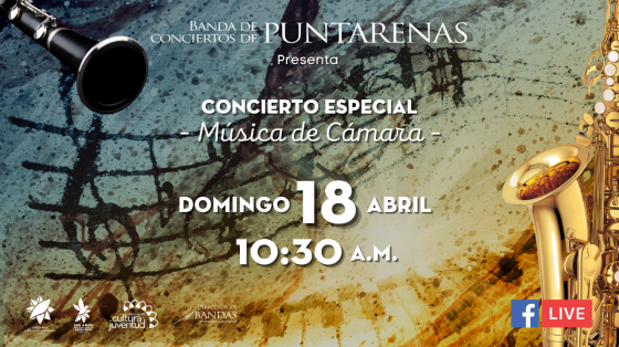 Concierto Especial de "Música de Cámara" de Banda de Conciertos de Puntarenas bronces con fondos de colores