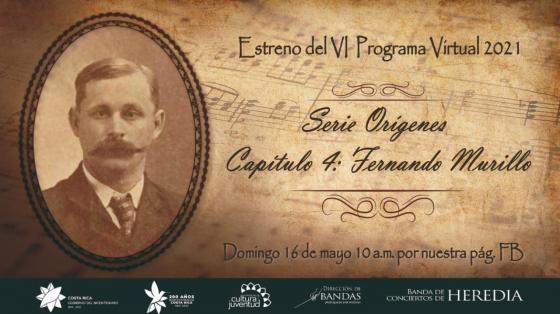 Concierto: VI Programa Virtual 2021: ¨Orígenes Capítulo 4: Fernando Murillo¨ -Banda de Conciertos de Heredia Retrato de Fernando Murillo con fondo beige y colores café