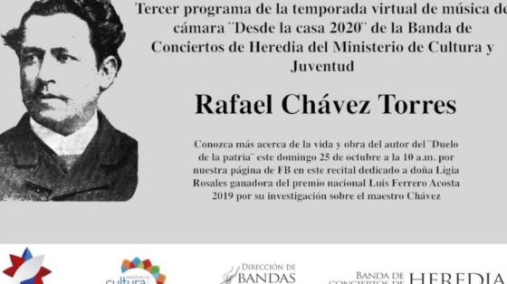 Concierto: Retransmisión de Tercer programa Virtual 2020 sobre Rafael Chávez Torres - Banda de Conciertos de Heredia Foto del compositor Rafael Chavez Torres