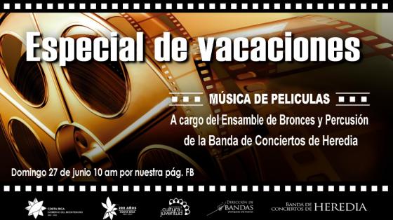 rollo de película en colores dorados con título del espectáculo