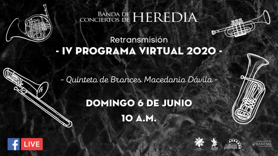 Concierto: Retransmisión del IV Programa 2020 ¨Jazz y algo más¨ - Banda de Conciertos de Heredia saxofones e instrumentos de viento con fondo negro