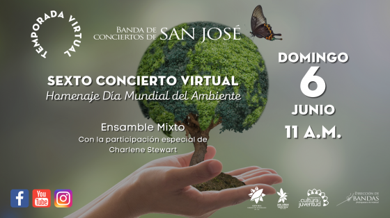 Concierto: Homenaje al Día Mundial del Medio Ambiente - Banda de Conciertos de San José manos sosteniendo un árbol pequeñito