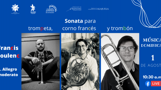 Concierto: "Música Dominical" - Banda de Conciertos de Alajuela Tres músicos de la Banda de Conciertos de Alajuela con sus instrumentos en mano