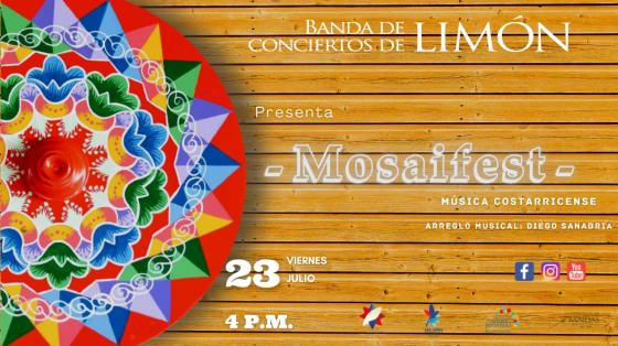 Concierto: "Celebración de la Anexión del Partido de Nicoya a Costa Rica" - Banda de Conciertos de Limón fragmento de rueda de carreta de colores con título del evento