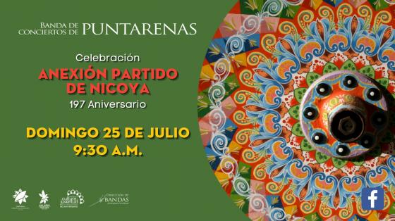 Concierto: "Celebración de la Anexión del Partido de Nicoya a Costa Rica" - Banda de Conciertos de Puntarenas carreta costarricense con fondo verde