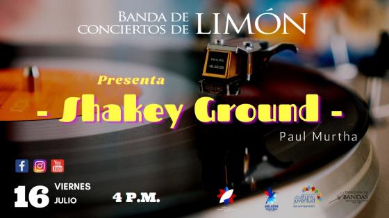Concierto: "Shakey Ground" - Banda de Conciertos de Limón imagen de un tocadiscos con letras amarillas
