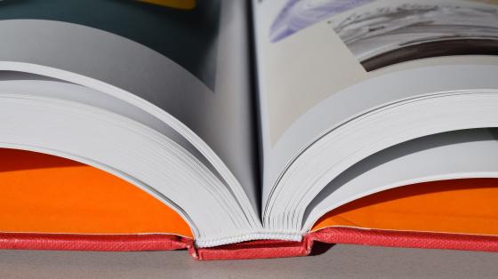 Libro abierto en primer plano.