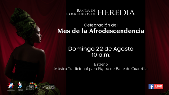 Concierto: “Make I Tell You Something” de Alberto Portuguez - Quinteto de Maderas de la Banda de Conciertos de Heredia mujer afrocostarricense en fondo rojo