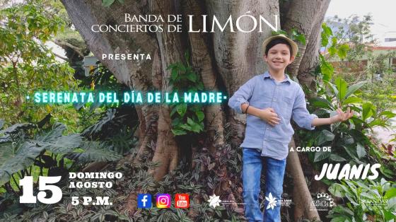 Concierto: “Serenata Día de las Madres” de JUANIS y Banda de Conciertos de Limón el niño cantante JUANIS con naturaleza de fondo