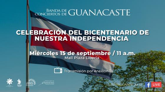 Concierto de Protocolo y Música Costarricense - Banda de Conciertos de Guanacaste Bandera ondeando con cielo azul