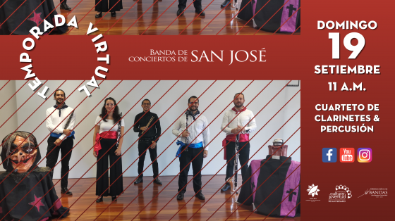 Concierto: "Cuarteto de Clarinetes y Percusión" - Banda de Conciertos de San José músicos del cuarteto de clarinetes