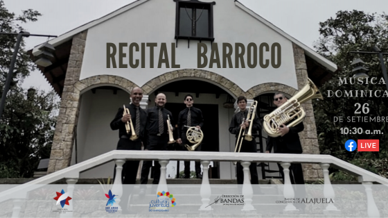 Concierto: “Recital Barroco” - Banda de Conciertos de Alajuela músicos con iglesia de fondo