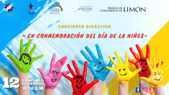 Concierto Didáctico: "En Honor a la Niñez” - Banda de Conciertos de Limón Manitos de niñas y niños con pintura de colores