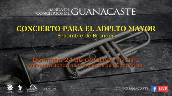 Concierto Especial en Celebración de las Personas Adultas Mayores - Banda de Conciertos de Guanacaste trompeta sobre mesa de madera