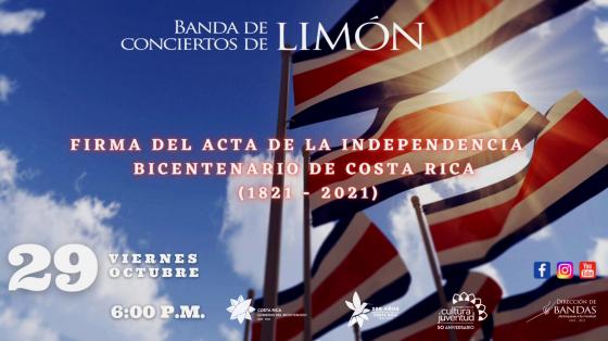 Concierto Especial "Celebración de la Firma del Acta de Independencia" - Banda de Conciertos de Limón bandera costarricense ondeando