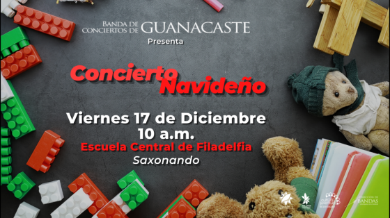 Concierto Navideño en Escuela Central de Filadelfia - Banda de Conciertos de Guanacaste juguetes infantiles con colores navideños