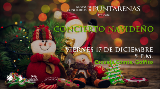 Concierto Navideño en la Escuela Comte, Golfito - Banda de Conciertos de Puntarenas Muñequitos navideños sobre árbol de navidad
