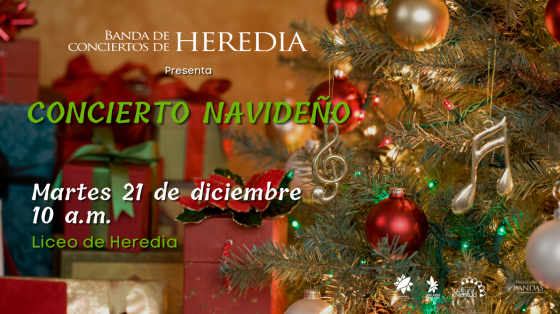 Concierto Especial Navideño en Liceo de Heredia - Banda de Conciertos de Heredia imagen de regalos con árbol navideño de fondo