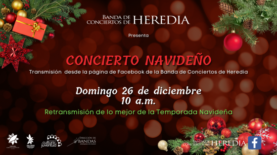 Concierto Navideño - Banda de Conciertos de Heredia fotos de luces navideñas al fondo con adornos navideños