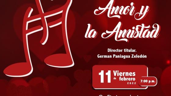 Concierto Especial: Día del Amor y la Amistad - Banda de Conciertos de Cartago signo musical con forma de corazón sobre fondo rojo