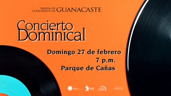 Concierto Dominical "Música Variada" - Banda de Conciertos de Guanacaste discos musicales negros con fondo naranja
