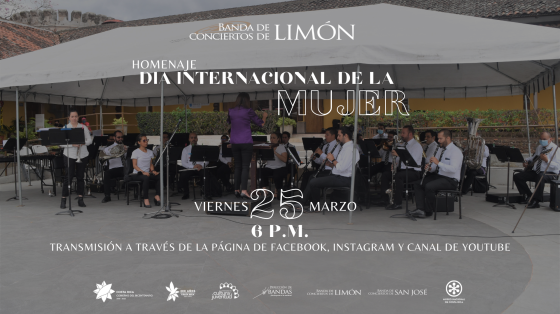 Concierto Especial en Homenaje al Día Internacional de la Mujer - Banda de Conciertos de Limón y de San José unidas por la música Imagen de las bandas de San José y Limón en el jardín principal del Museo Nacional