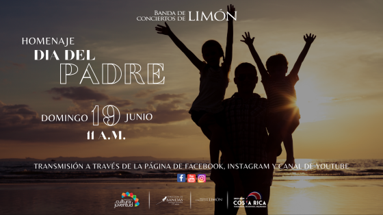 Concierto Especial en Homenaje al Día del Padre - Banda de Conciertos de Limón Foto a contraluz de un papá cargando a sus hijos