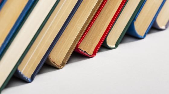 Presentación del libro "La ciudad habitada, espacios y decires de raigambre tradicional en Costa Rica" de Guillermo Barzuna Composición de libros de colores en diagonal.