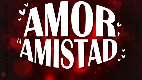Palabras de Amor y Amistad en color blanco sobre fondo rojo