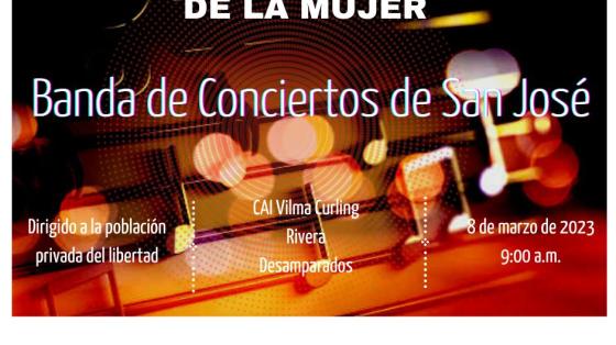 Concierto Especial dedicado al “Día Internacional de la Mujer” para el Centro Vilma Curling - Banda de Conciertos de San José imagen de marimba con notas musicales en colores cálidos