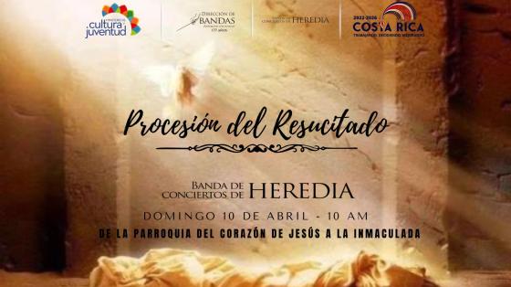 "Procesión del Resucitado"- Banda de Conciertos de Heredia imagen de luz en una tumba con el manto de cristo y el espíritu santo que se eleba